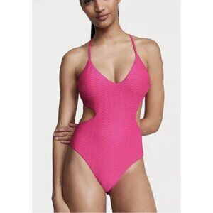 VICTORIA'S SECRET Cut Out Cheeky One Piece Swimsuit in Textured Pink Size XL NWT